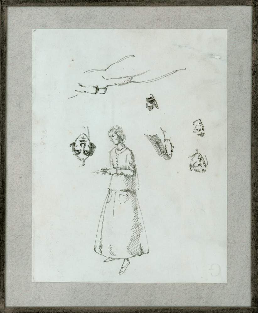 Sheet of figure studies with self-portrait from Winifred Knights
